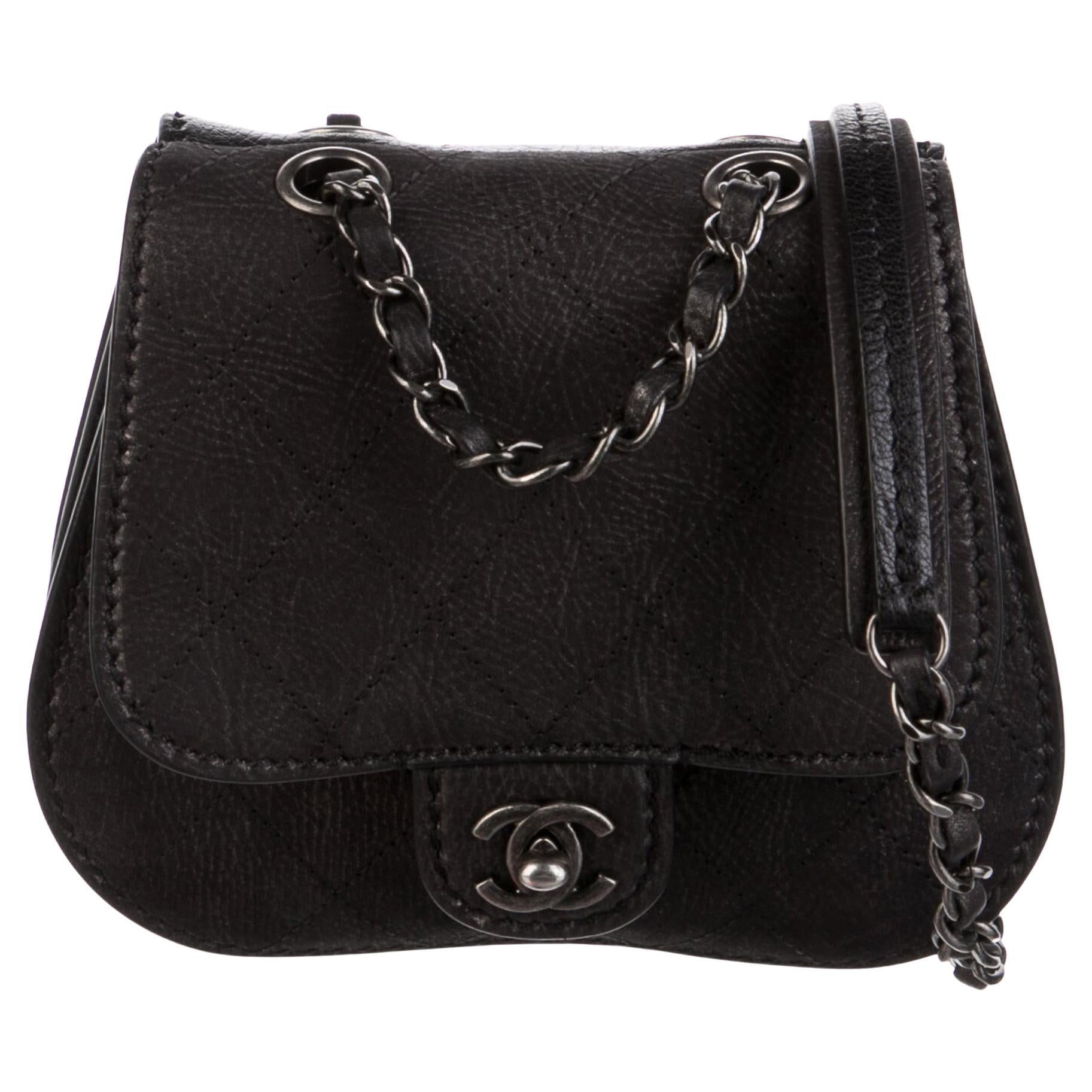 Chanel Classic Flap Small Mini Quilted Saddle Black Nubuck Leather