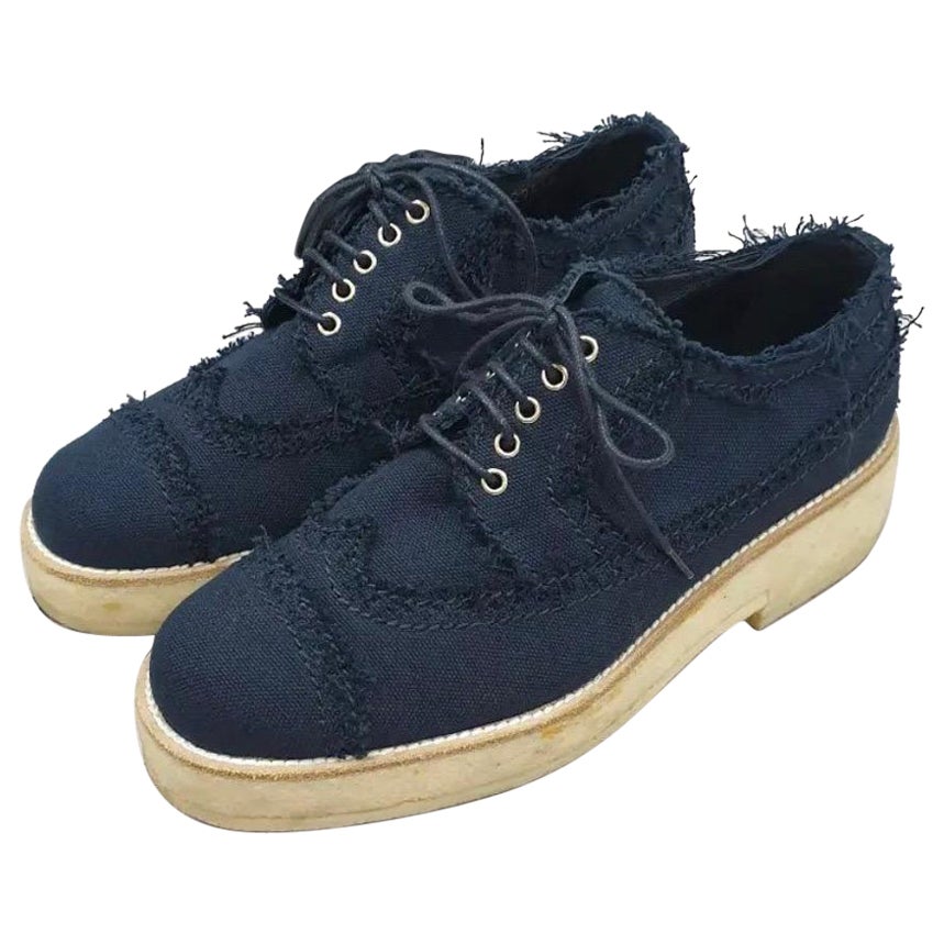 Chanel Lace-ups Navy Blue Oxfords For Sale