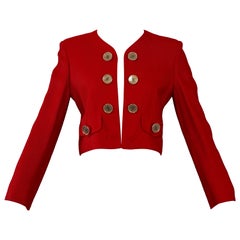 Vintage MOSCHINO CHEAP and CHIC Compass Buttons Red Novelty Cropped Jacket
