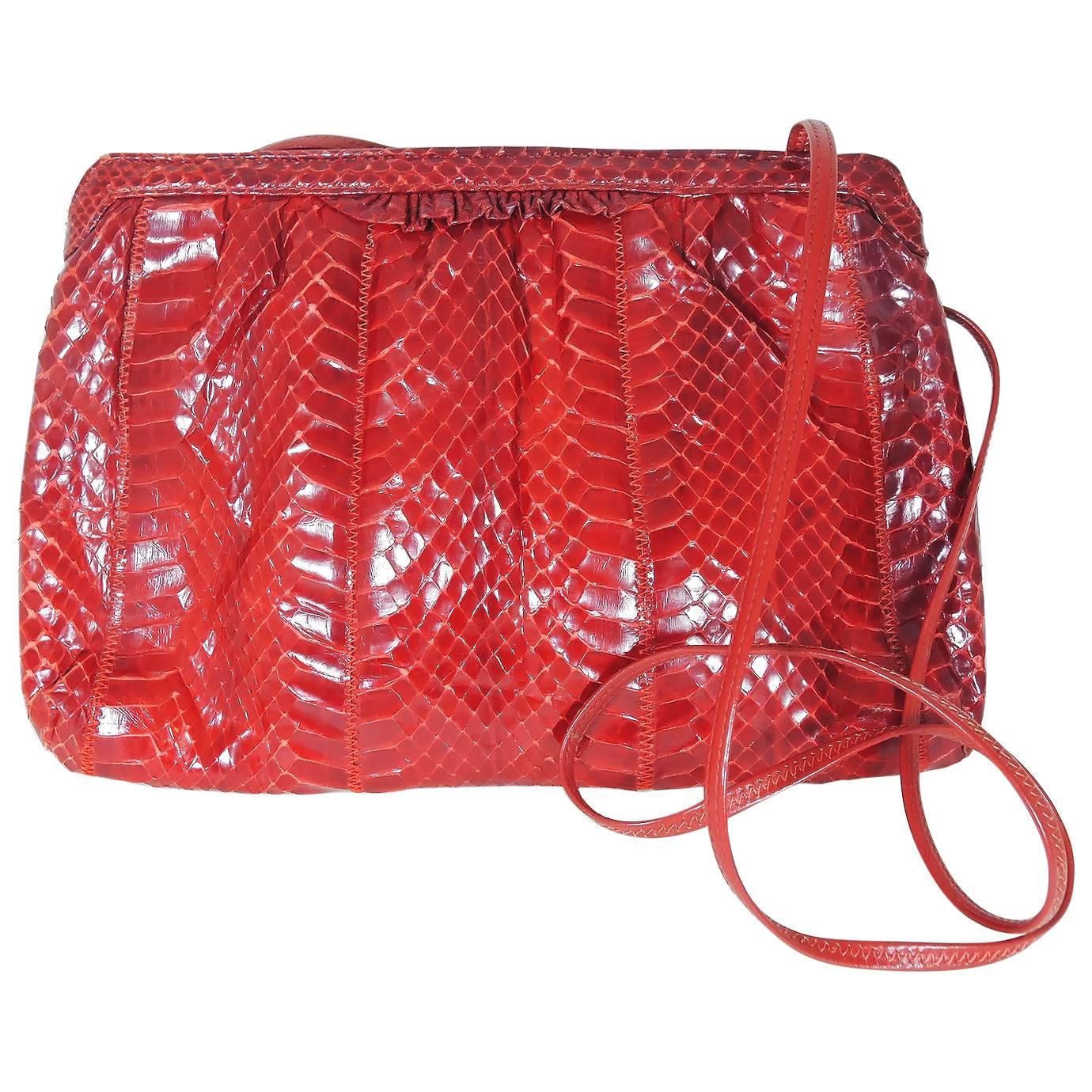 Vintage Red Palizzio Snakeskin Shoulder Bag