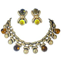 Retro Signed Joseff Dome Shape Faux Citrine Choker Necklace and Earring Set