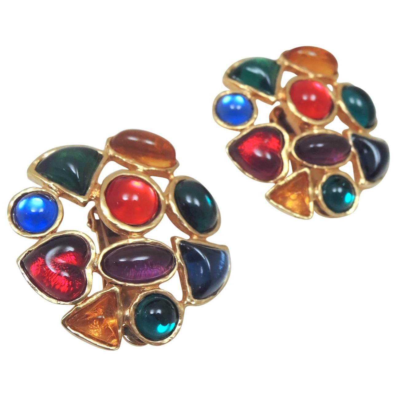 Vintage 1960s Les Bernard Cabochon Clip Earrings