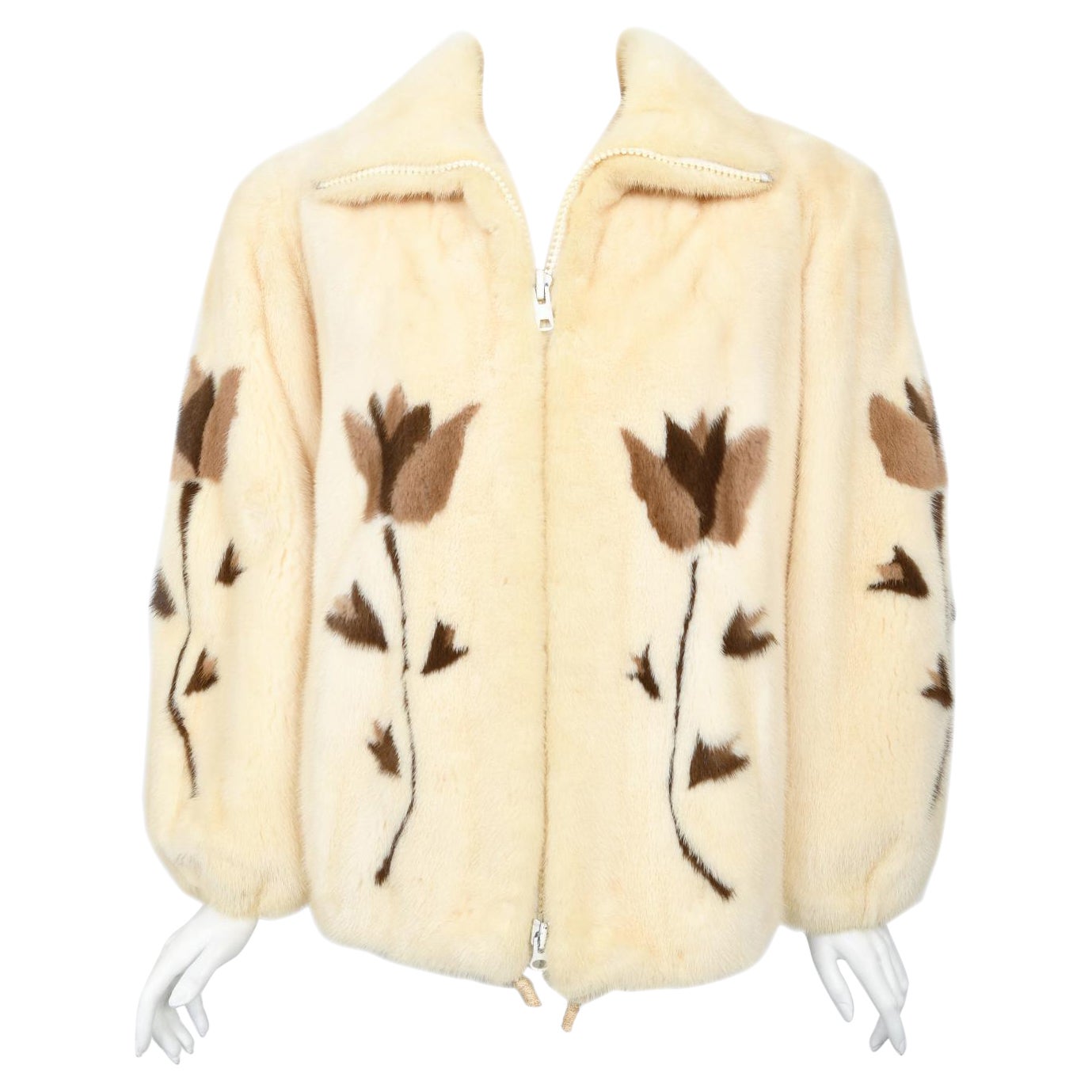Vintage 1980s Balenciaga Couture 'Butterflies & Flowers' Printed Mink Fur Jacket For Sale