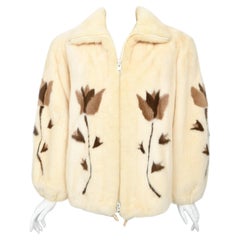 Vintage 1980s Balenciaga Couture 'Butterflies & Flowers' Printed Mink Fur Jacket