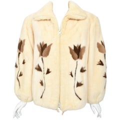 1980's Balenciaga Couture 'Butterflies & Flowers' Printed Mink Fur Bomber Jacket