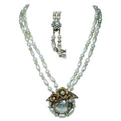 Vintage 1948 Early Miriam Haskell Faux Pearl Necklace & Bracelet Set 9