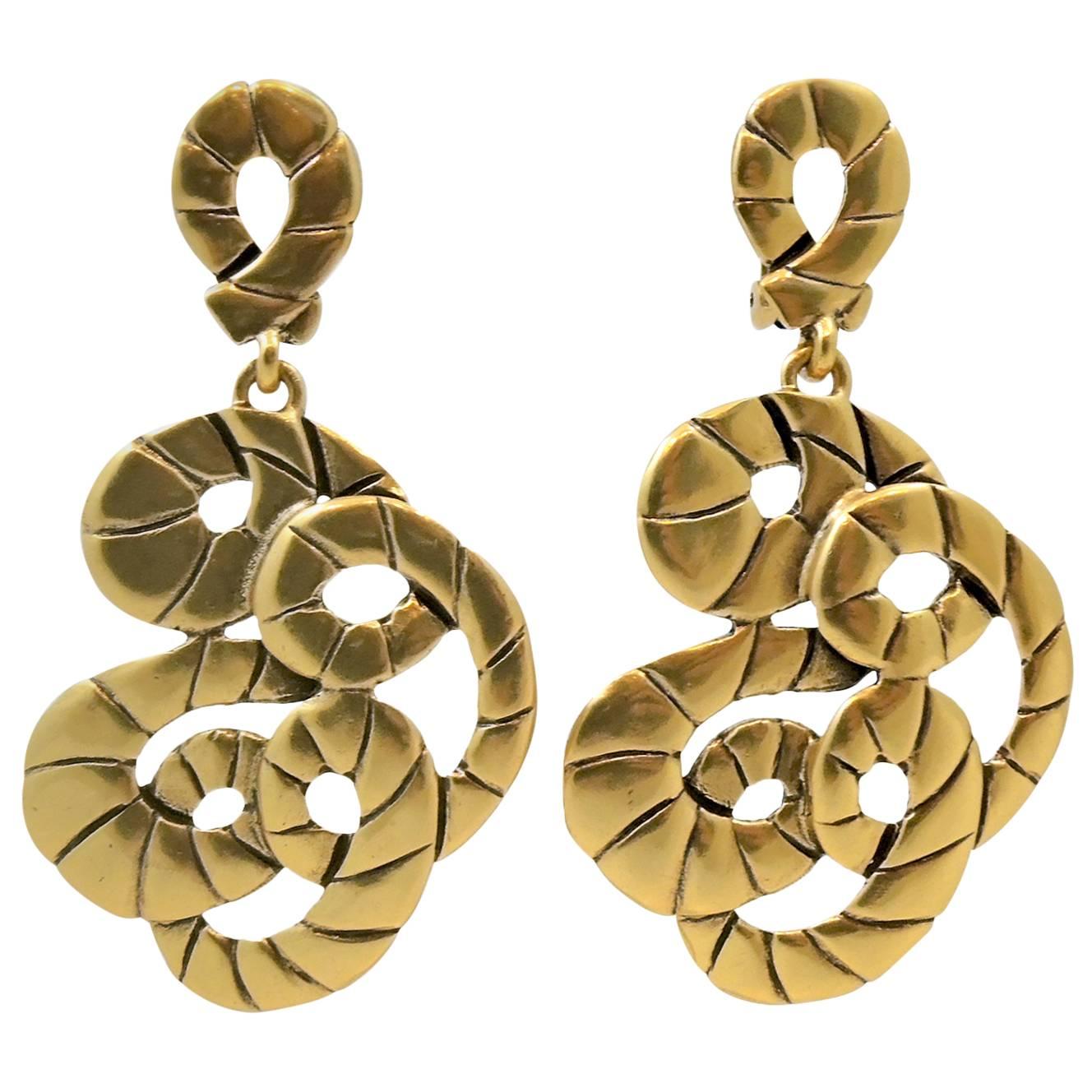 Long, Dramatic, Oscar De La Renta Swirl Clip Earrings