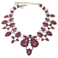 Retro Oscar De La Renta Faux Ruby Statement Necklace