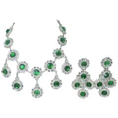 Signed Paco Rabanne Runway Mod Faux Emerald & Crystal Necklace & Earring Set 8