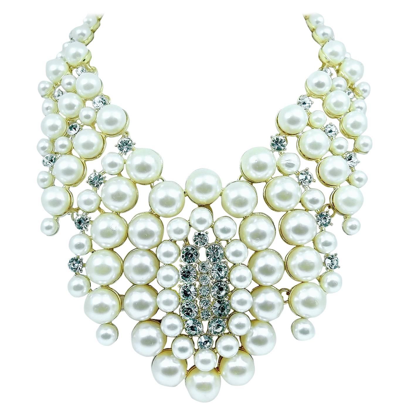 Famous Courrege Chunky Cascading Faux Pearl Statement Necklace