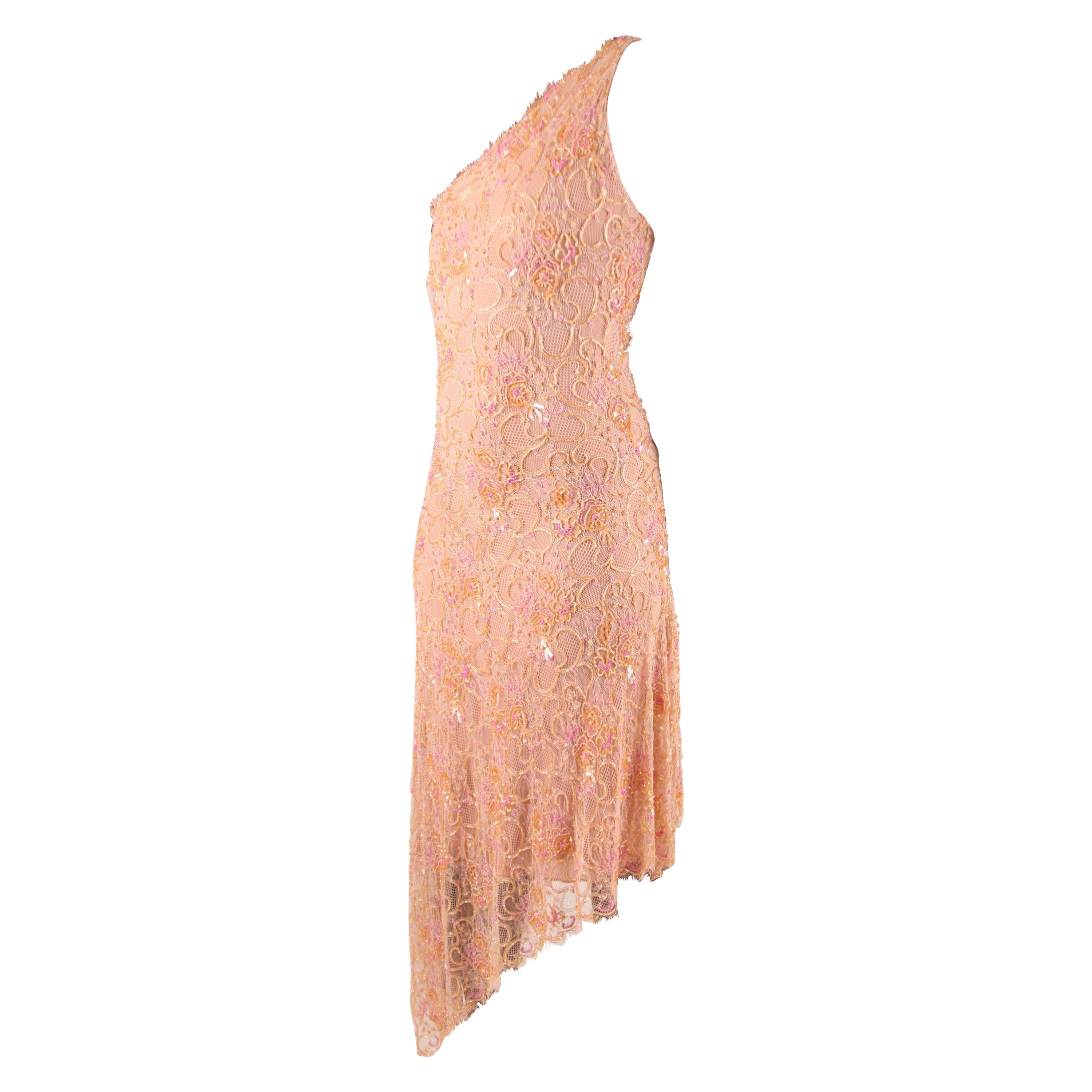 Robe asymétrique en dentelle perlée à la main de Dior, vers les années 2000 en vente