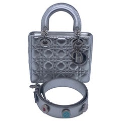 Lady Dior ABCdior Small Silver Cannage Lambskin Handbag with Strap
