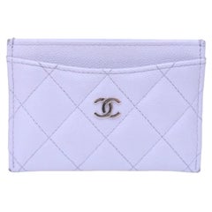 CHANEL Caviar Leather Cardholder Quilted Light Purple Silver CC Flat 2021