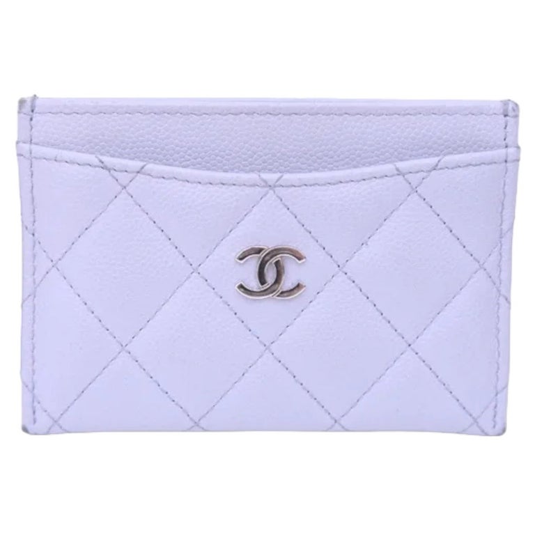 CHANEL Caviar Leather Cardholder Quilted Light Purple Silver CC