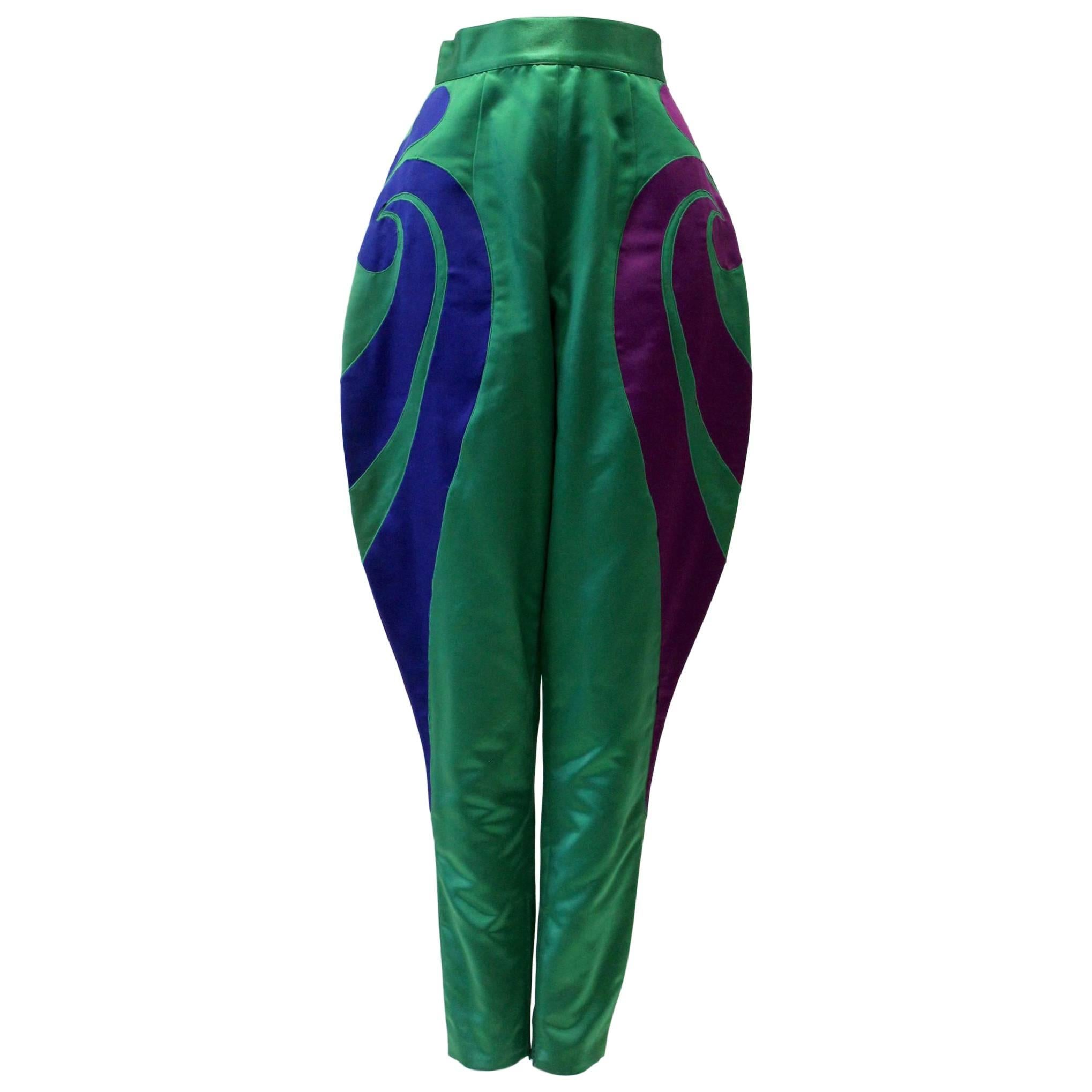 One Of A Kind Gianni Versace Silk Applique Jodhpurs Spring 1990 For Sale
