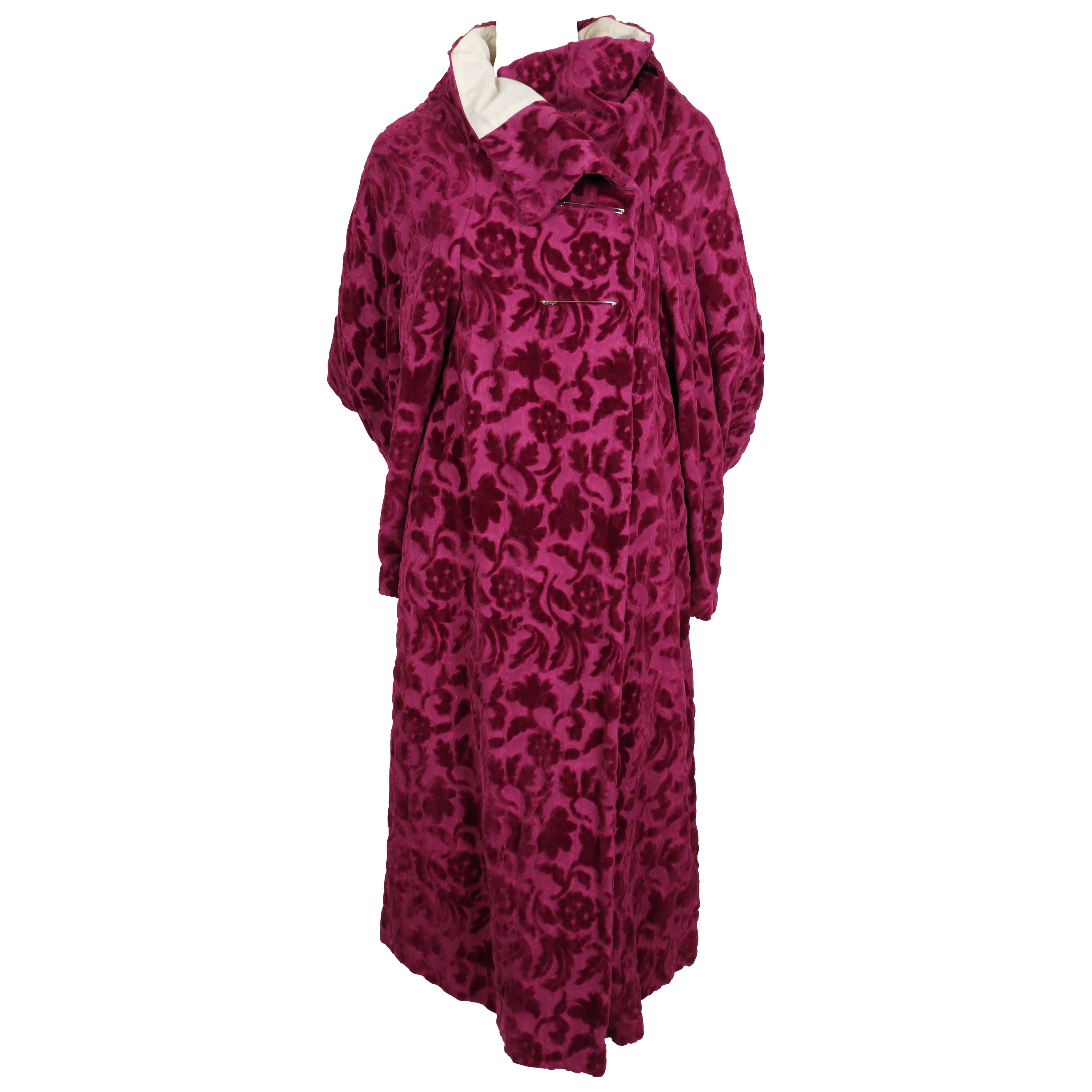 1996 COMME DES GARCONS flocked velvet wrap RUNWAY coat with  For Sale