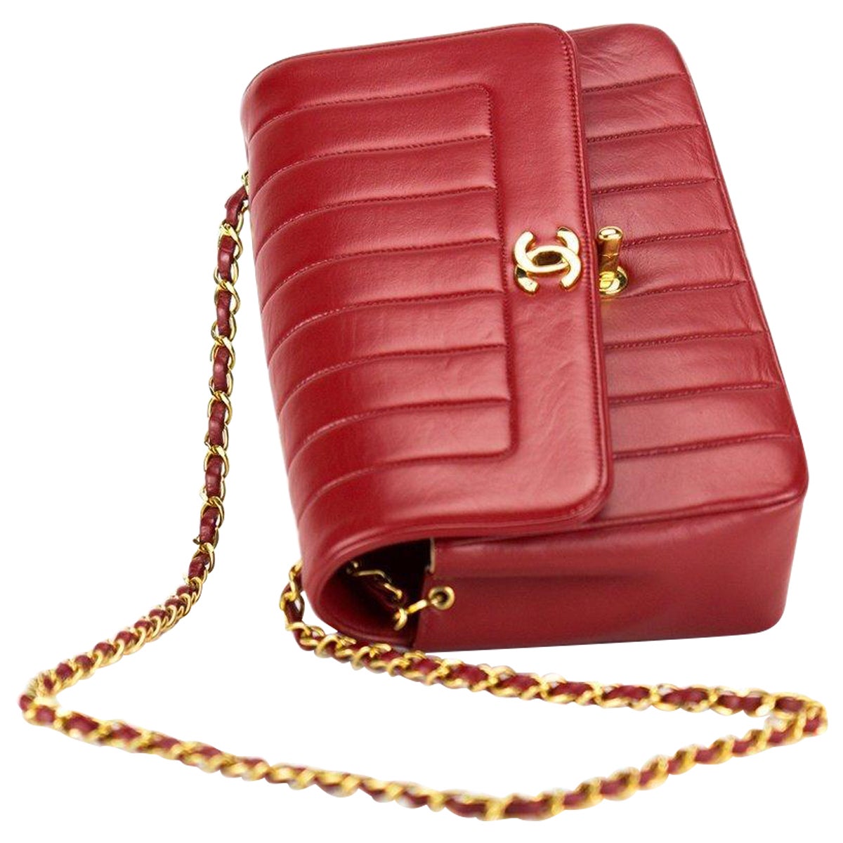 Chanel Red Lambskin Stripe Diana Medium Vintage Classic Flap Bag For Sale  at 1stDibs