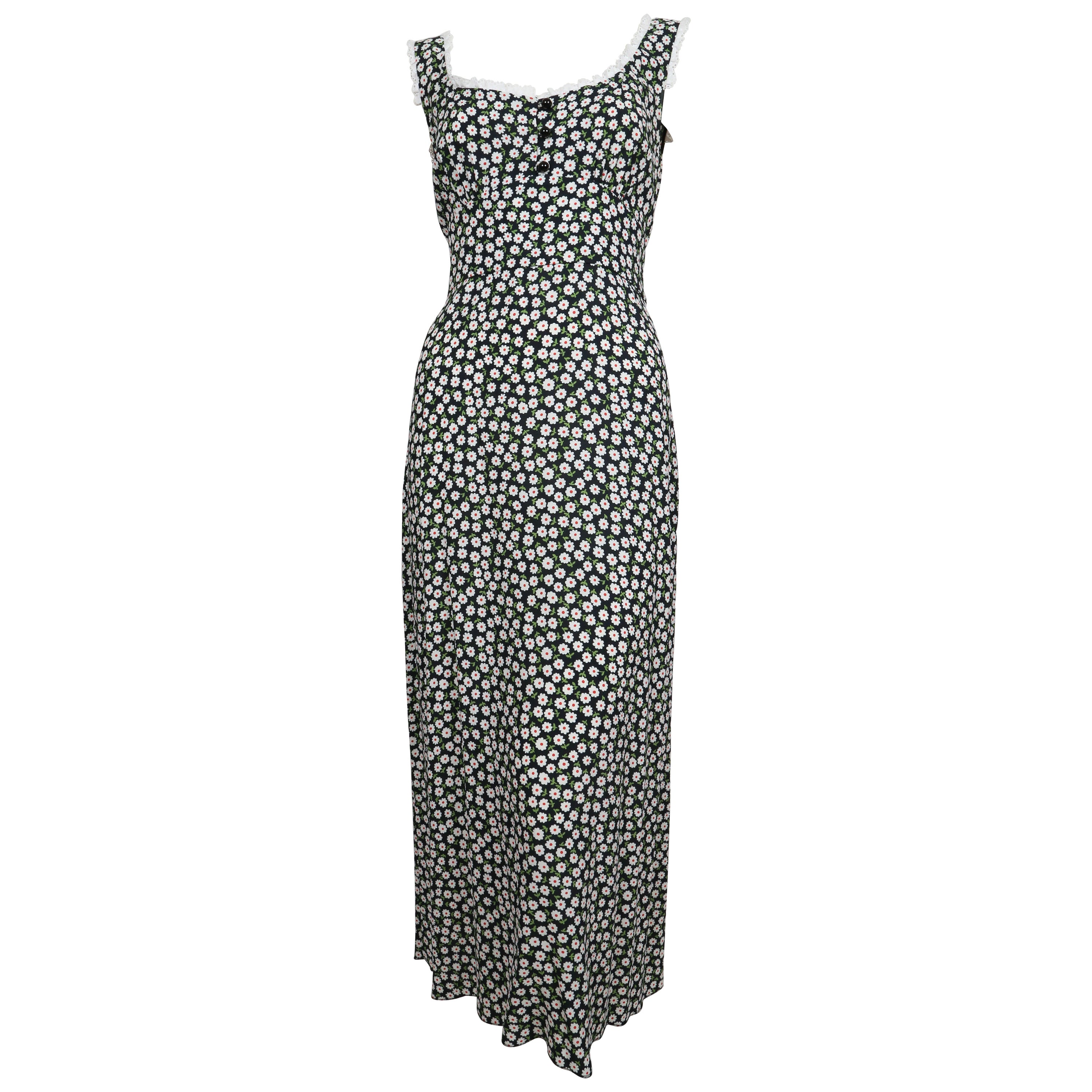 MIU MIU floral maxi dress with Broderie Anglaise lace trim For Sale