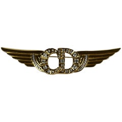 Circa 2001 Christian Dior by John Galliano Huge Gold Crystal Logo Bentley Pin
