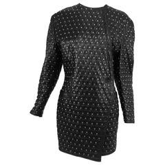 Vintage Gianni Versace Quilted black leather & rhinestone motorcycle mini coat 1980s