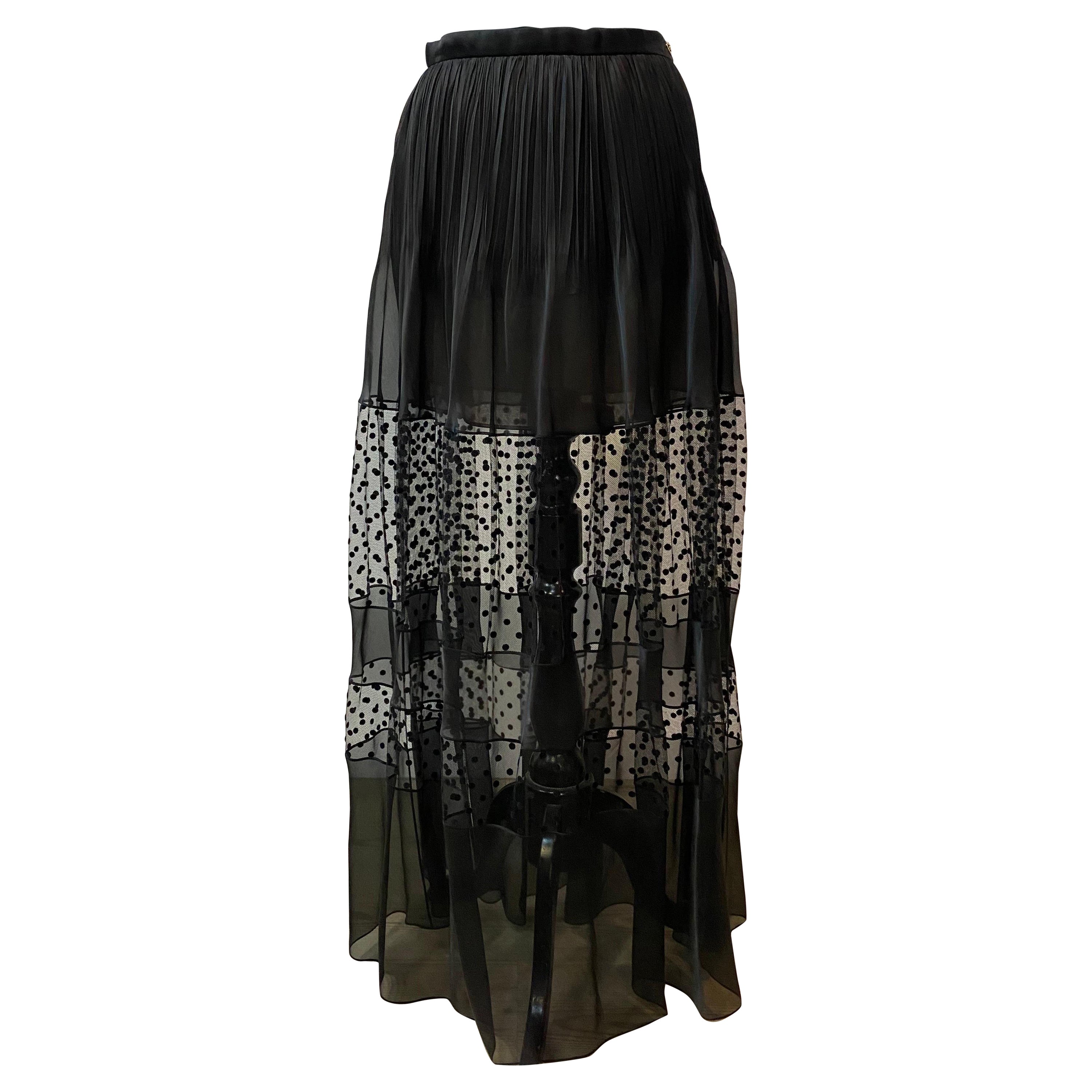 Chanel pois long silk black Skirt