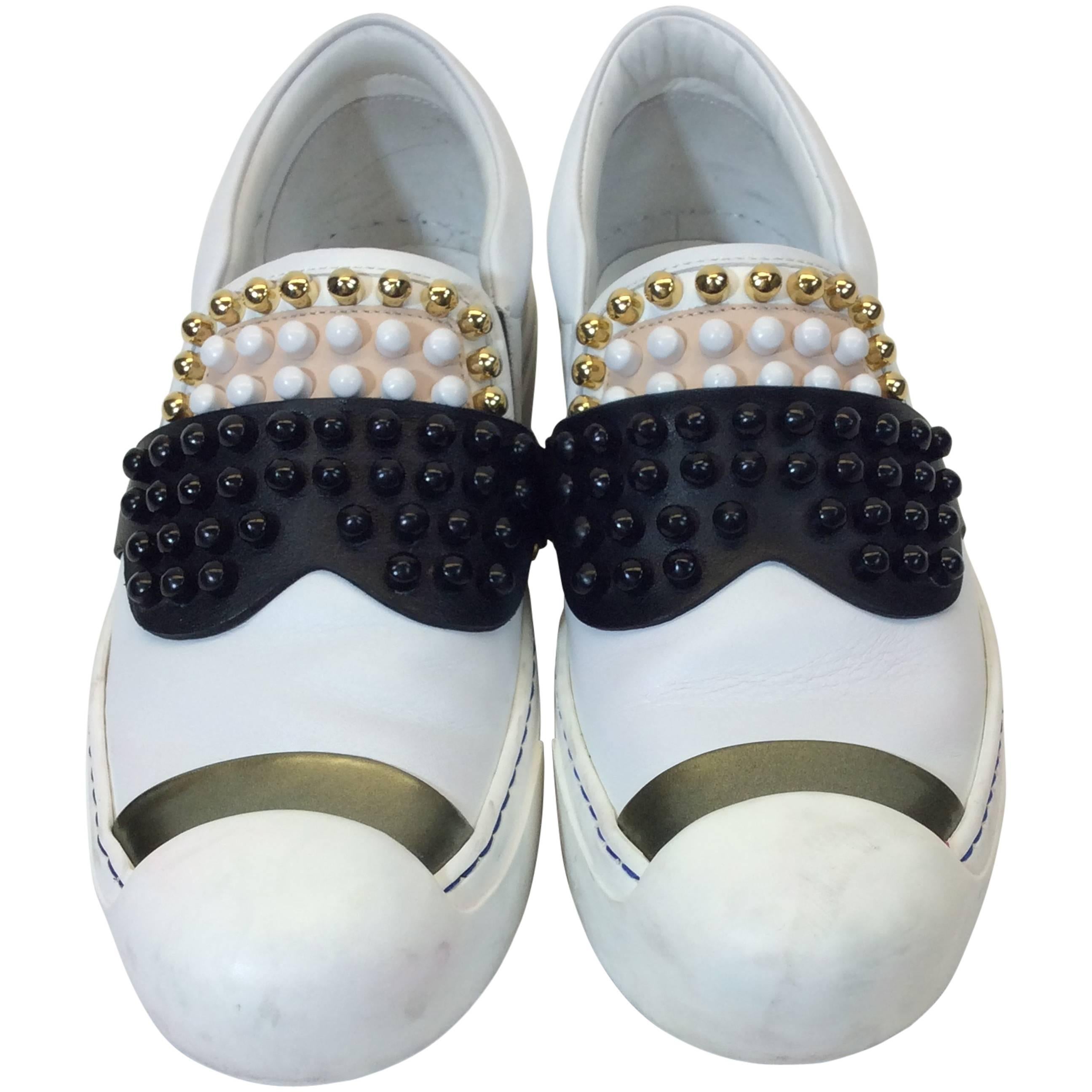 Fendi Karl Studded Leather Sneakers For Sale