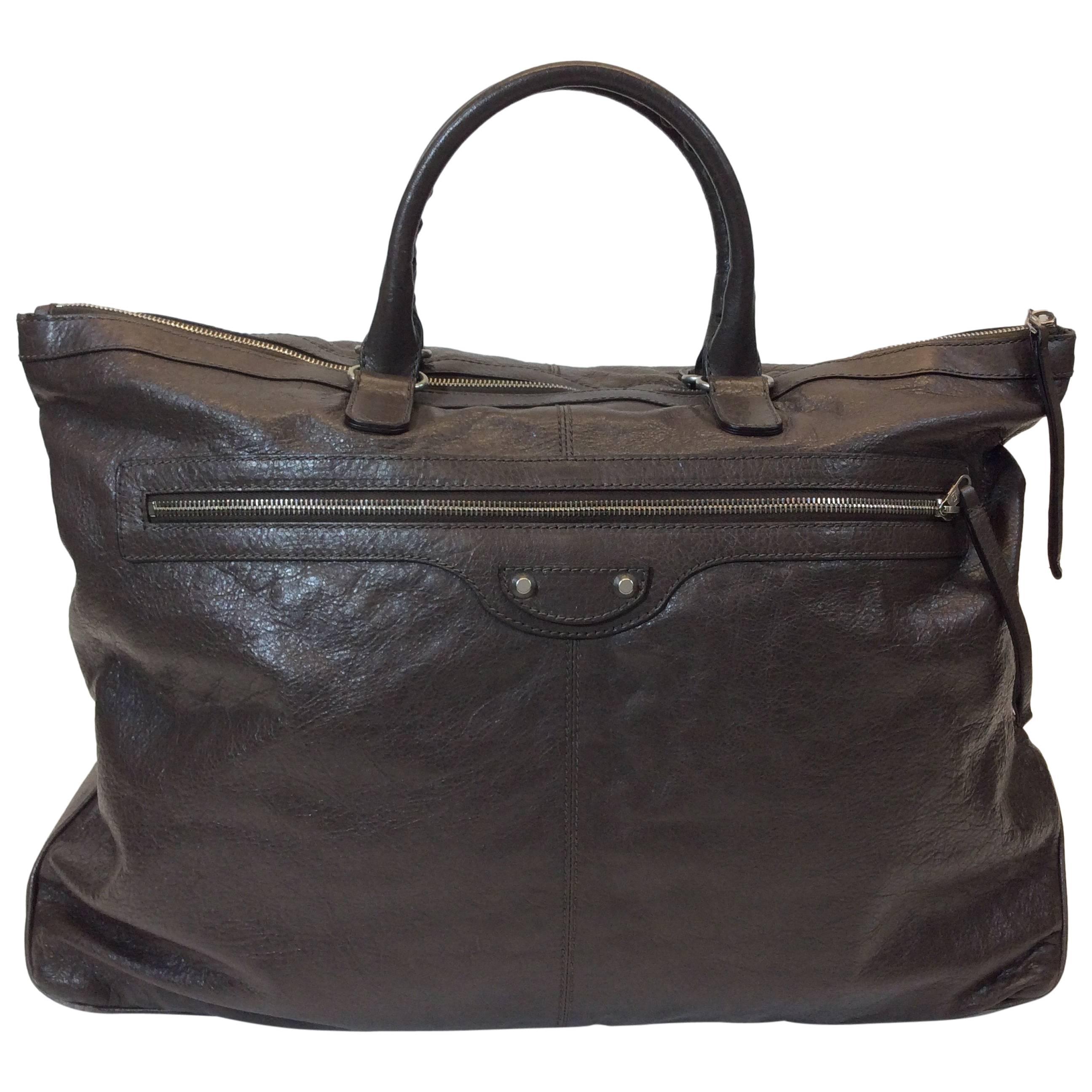 Balenciaga Brown Leather Weekender Handbag  For Sale