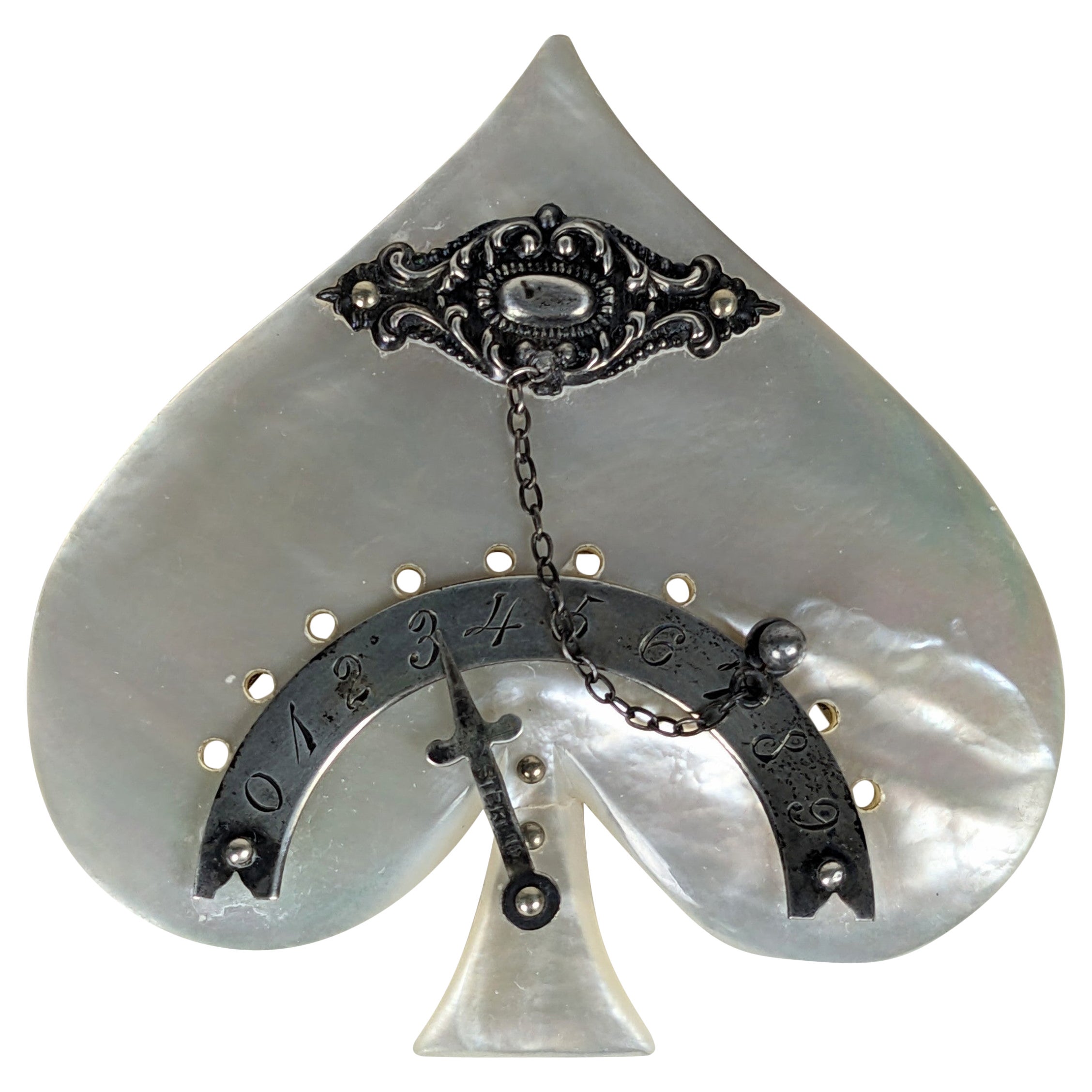 Victorian Sterling Mother of Pearl Spade Brooch, Studio VL 