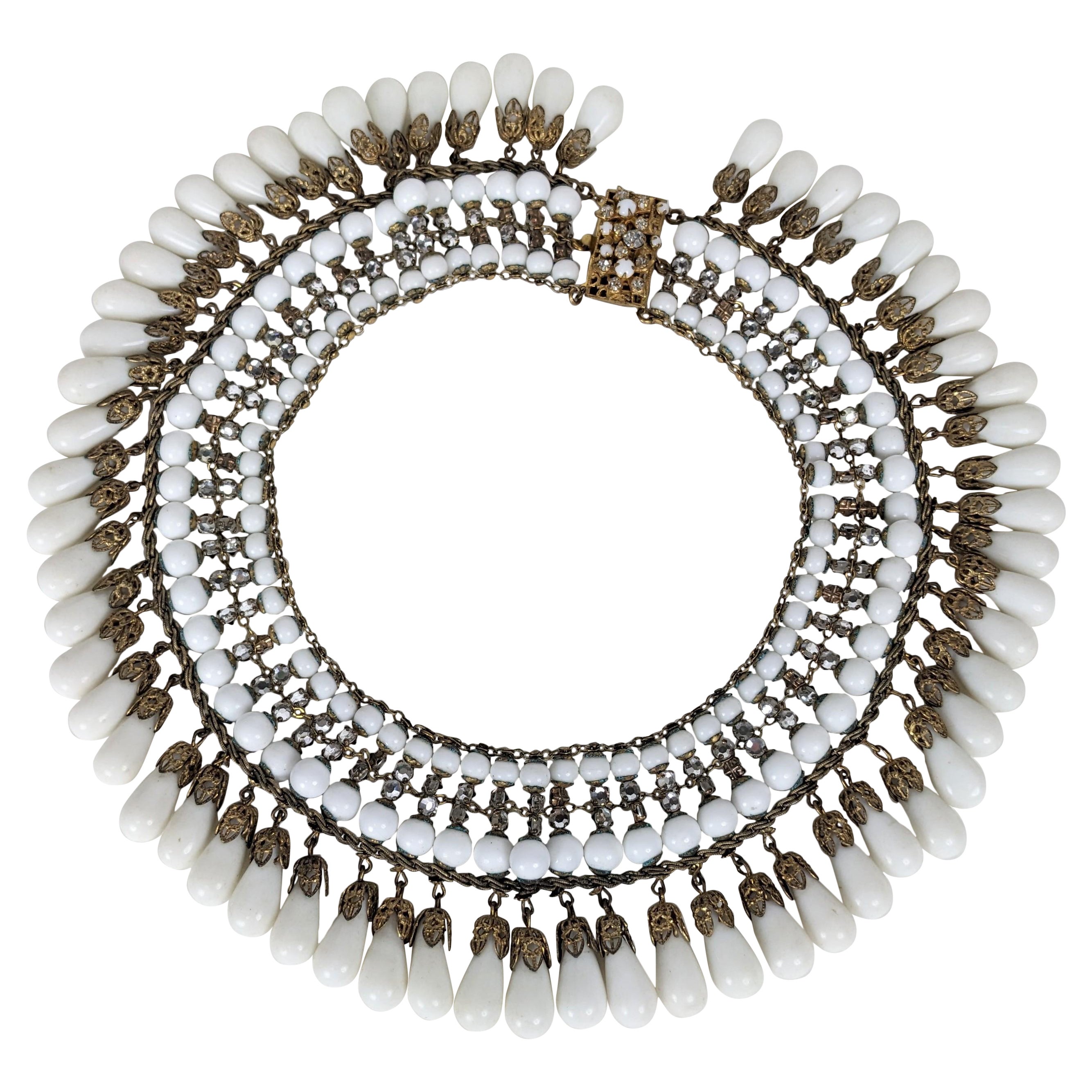 Miriam Haskell Milk Glass Pave Collar For Sale
