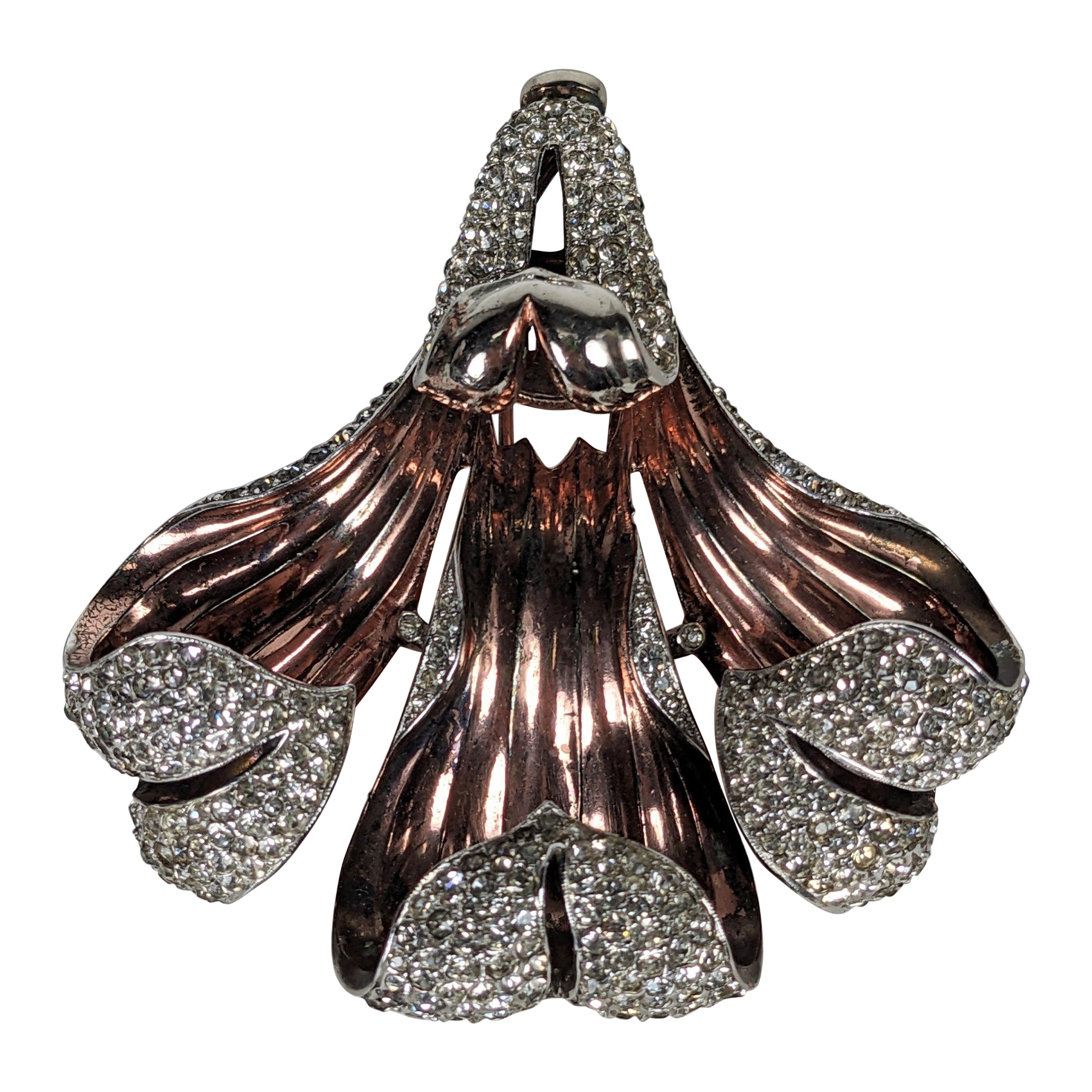 Trifari Pink Gold and Pave Orchid Clip  For Sale
