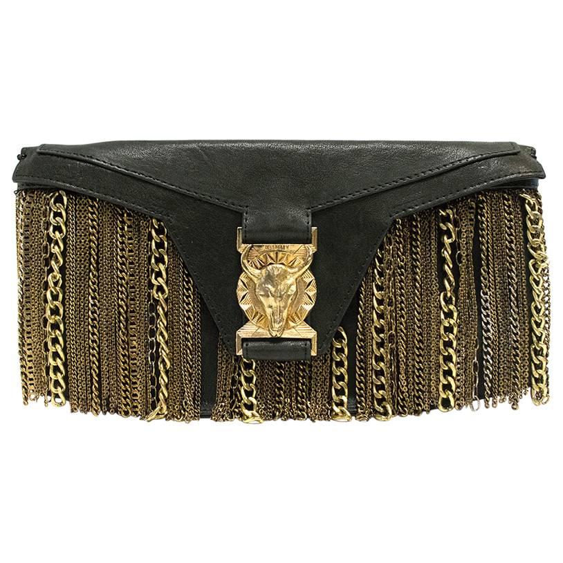 Balmain Black Clutch with Gold Chains For Sale