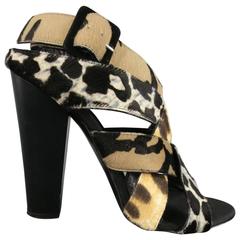 GIUSEPPE ZANOTTI Size 10 Black Woven Animal Print Pony Hair ALIEN Sandals 4