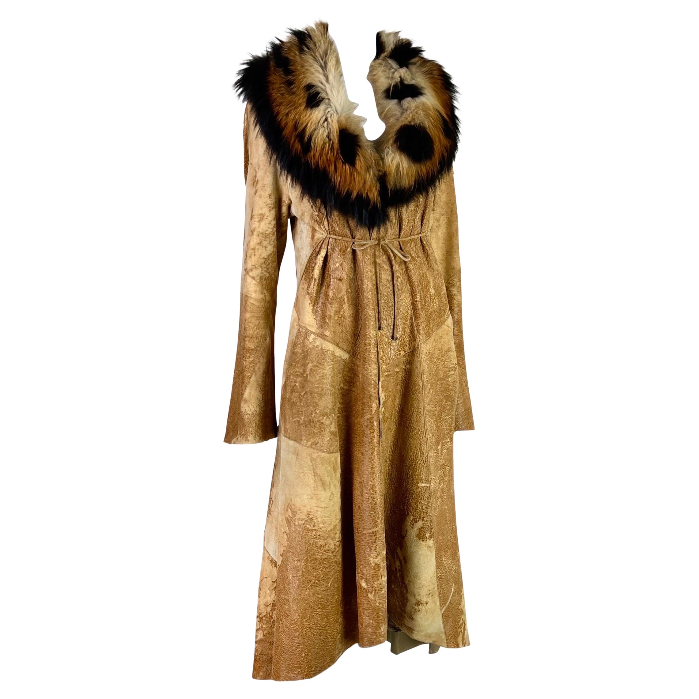 Roberto Cavalli, manteau en cuir avec fourrure de renard, automne 2002 en vente