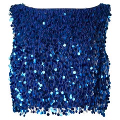 Vintage Bright blue top with glass beads fringes and sequins Milady 
