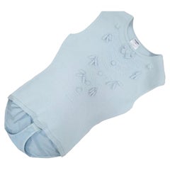Chanel CC Logo Blue Sleeveless Viscose Bow Body Top