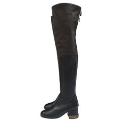 Chanel Black Leather Thigh High Over The Knee Boots