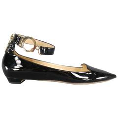 JIMMY CHOO Size 12 Black Patent Leather Hand Cuff Ankle Strap DEVISE ...