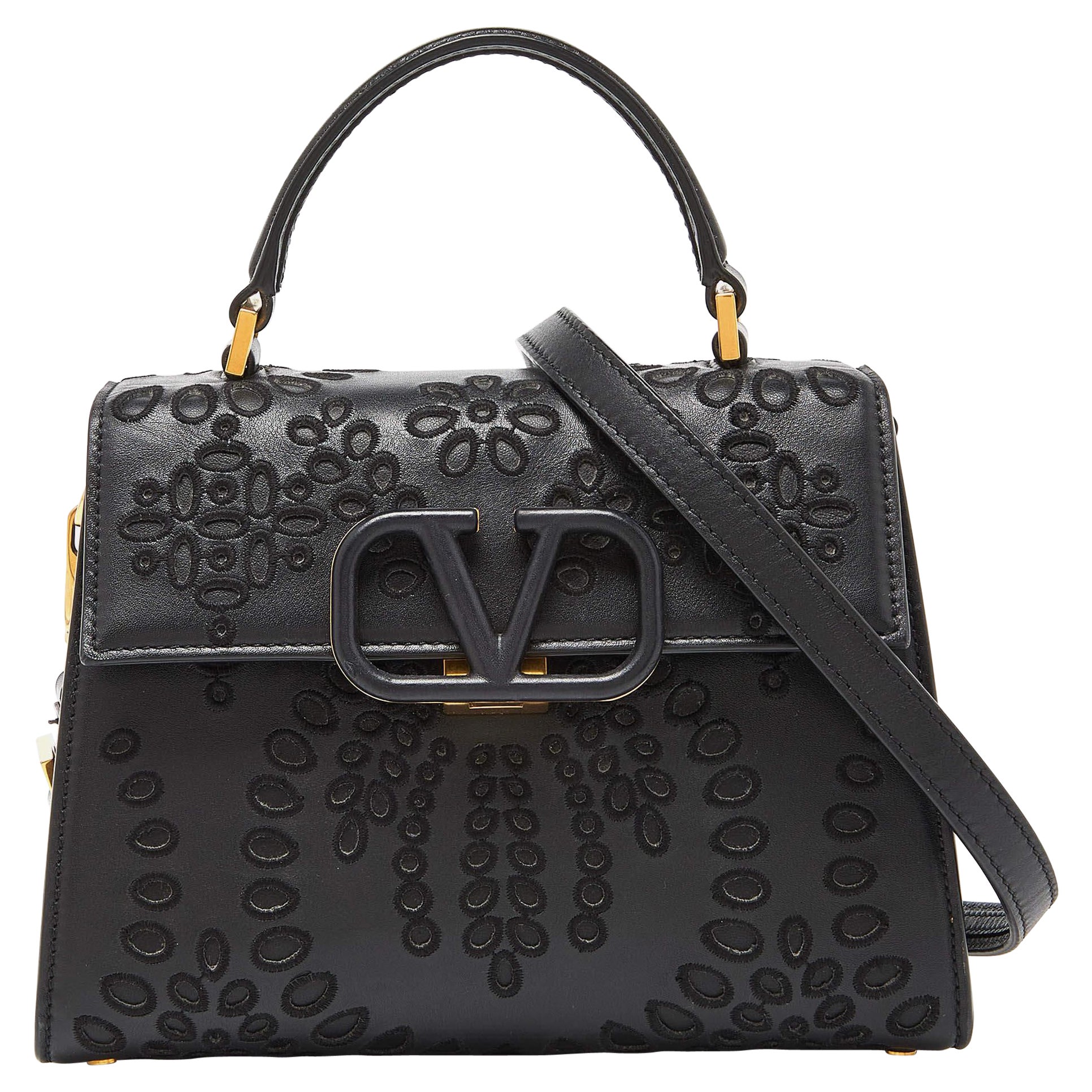 Valentino Black Leather VLogo Top Handle Bag