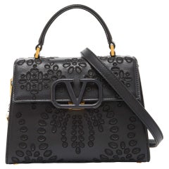 Valentino Black Leather VLogo Top Handle Bag