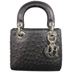CHRISTIAN DIOR Black Ostrich leather Mini Lady Dior Shoulder Strap Bag at  1stDibs
