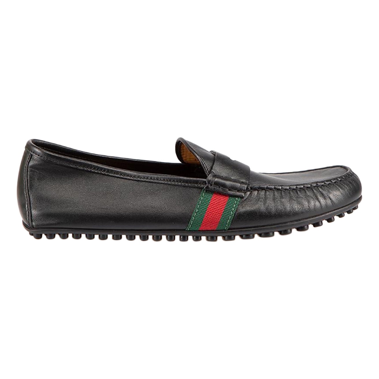 Gucci Black Leather Web Accent Loafers Size UK 8.5