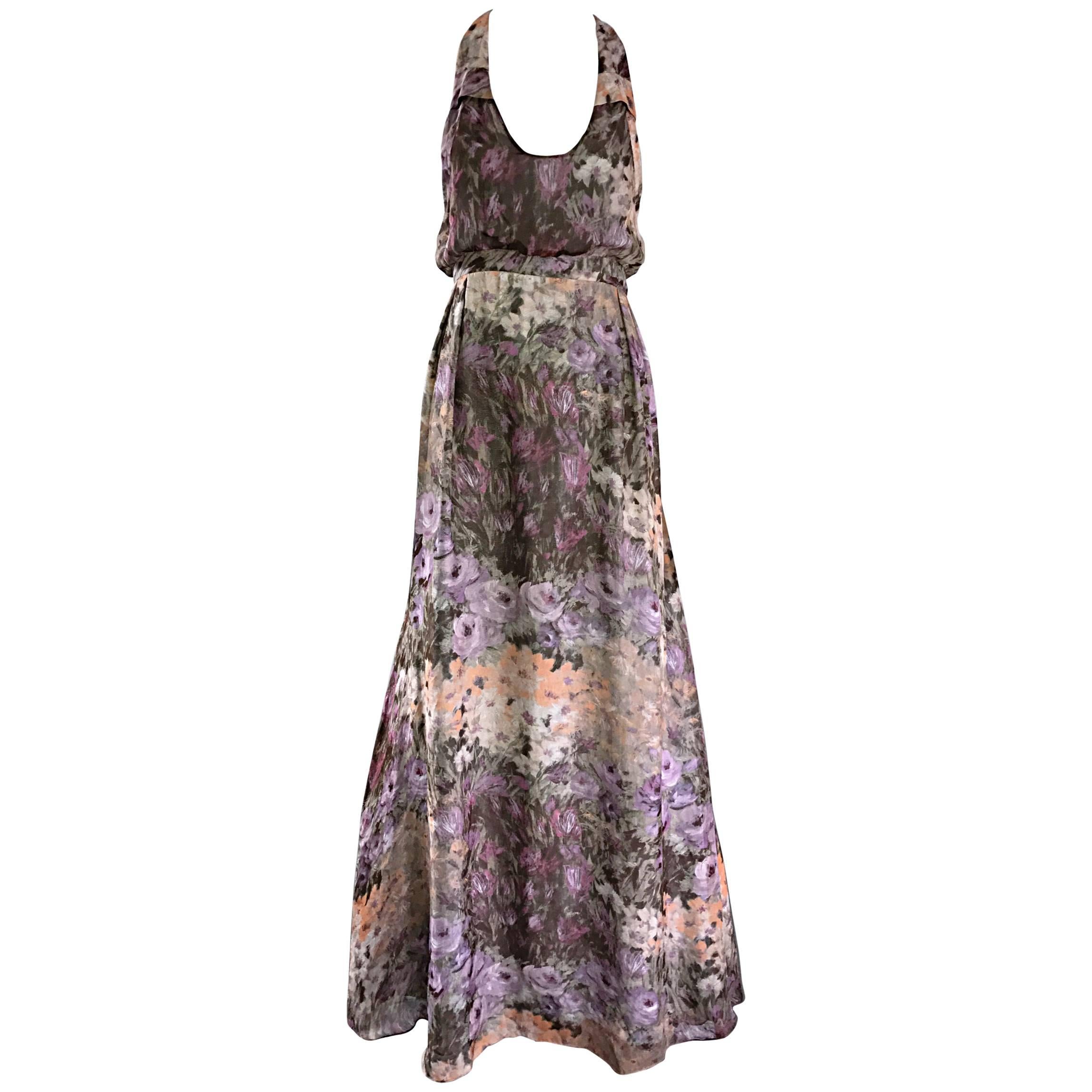 Lerario Beatriz Size 8 Silk Purple Pink Grey Watercolor Racerback Maxi Dress