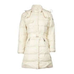 Used Moncler Cream Hooded Mid Length Puffer Jacket Size L