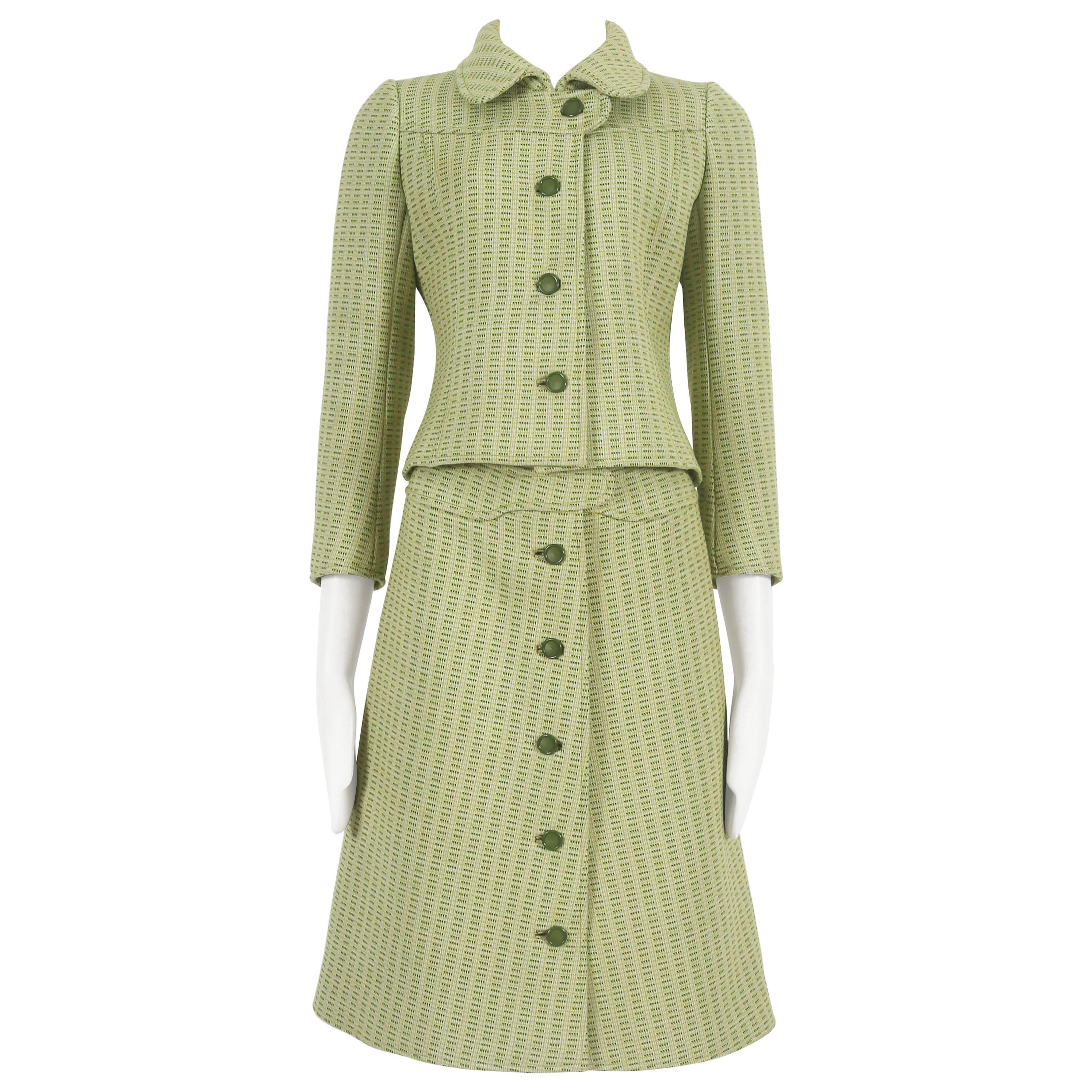 Ensemble veste et jupe en laine vert lime de Greene & Greene Haute Couture, c. 1969