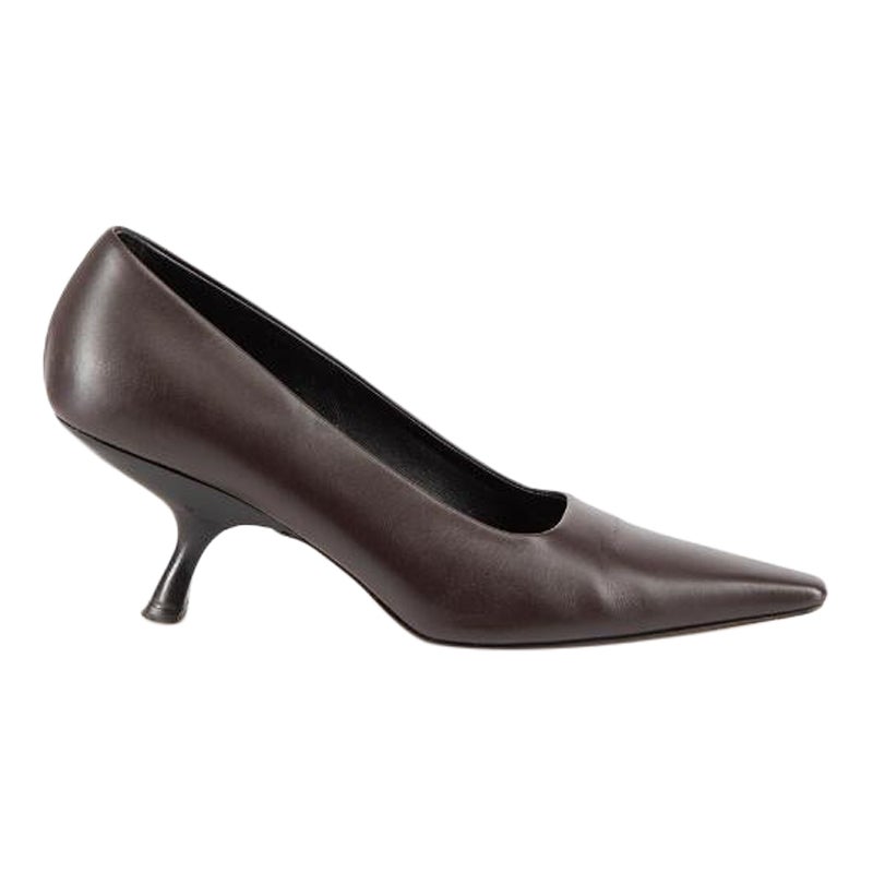 The Row Brown Leather Angled Heel Pumps Size IT 38