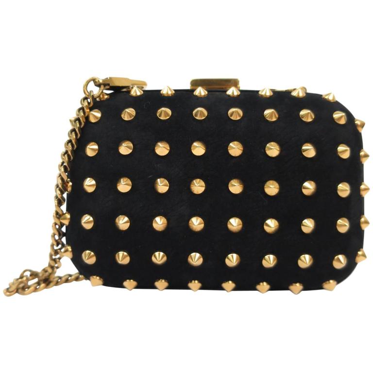 Gucci Black Leather Gold Chain Evening Minaudieres Clutch Shoulder Bag at 1stdibs