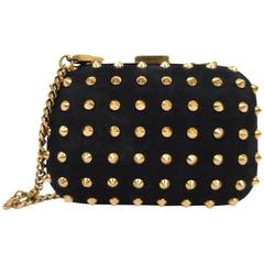 Gucci Black Leather Gold Chain Evening Minaudieres Clutch Shoulder Bag