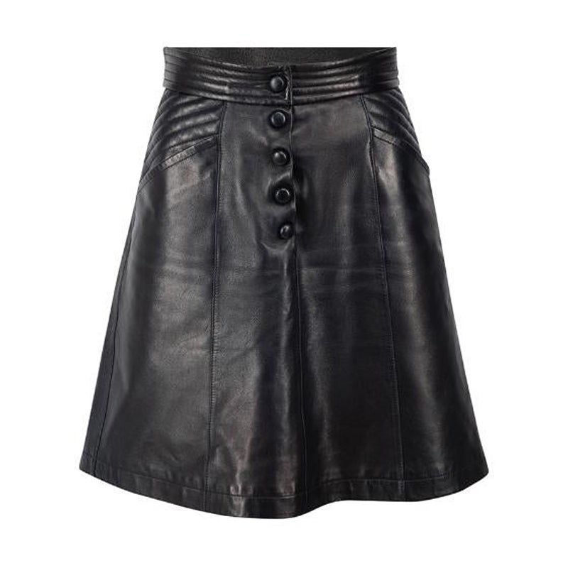 Louis Vuitton Black Leather Buttoned A Line Skirt Size S