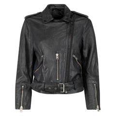 All Saints Black Leather Wyatt Zip Biker Jacket Size M