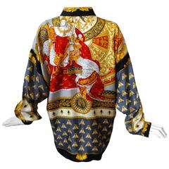 1990s Gianni Versace "Imperial Throne " Print Silk Blouse